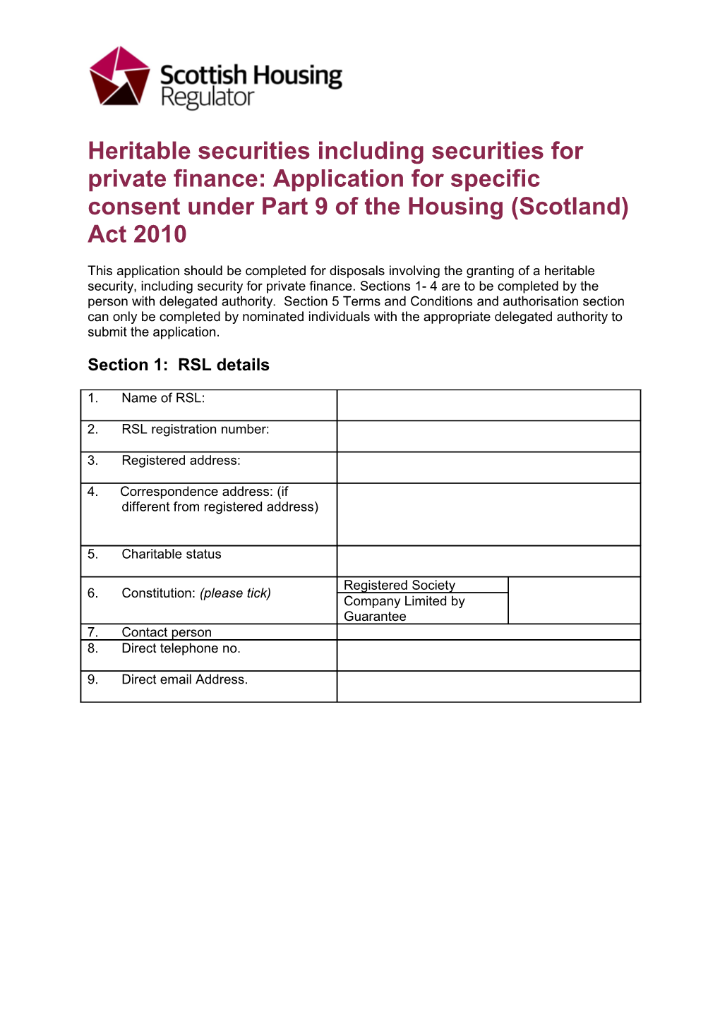 Heritable Securities Including Securities for Private Finance: Application for Specific