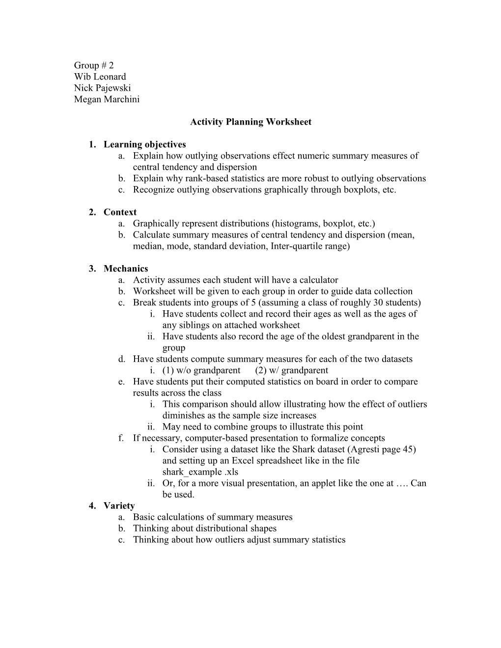Activity Planning Worksheet