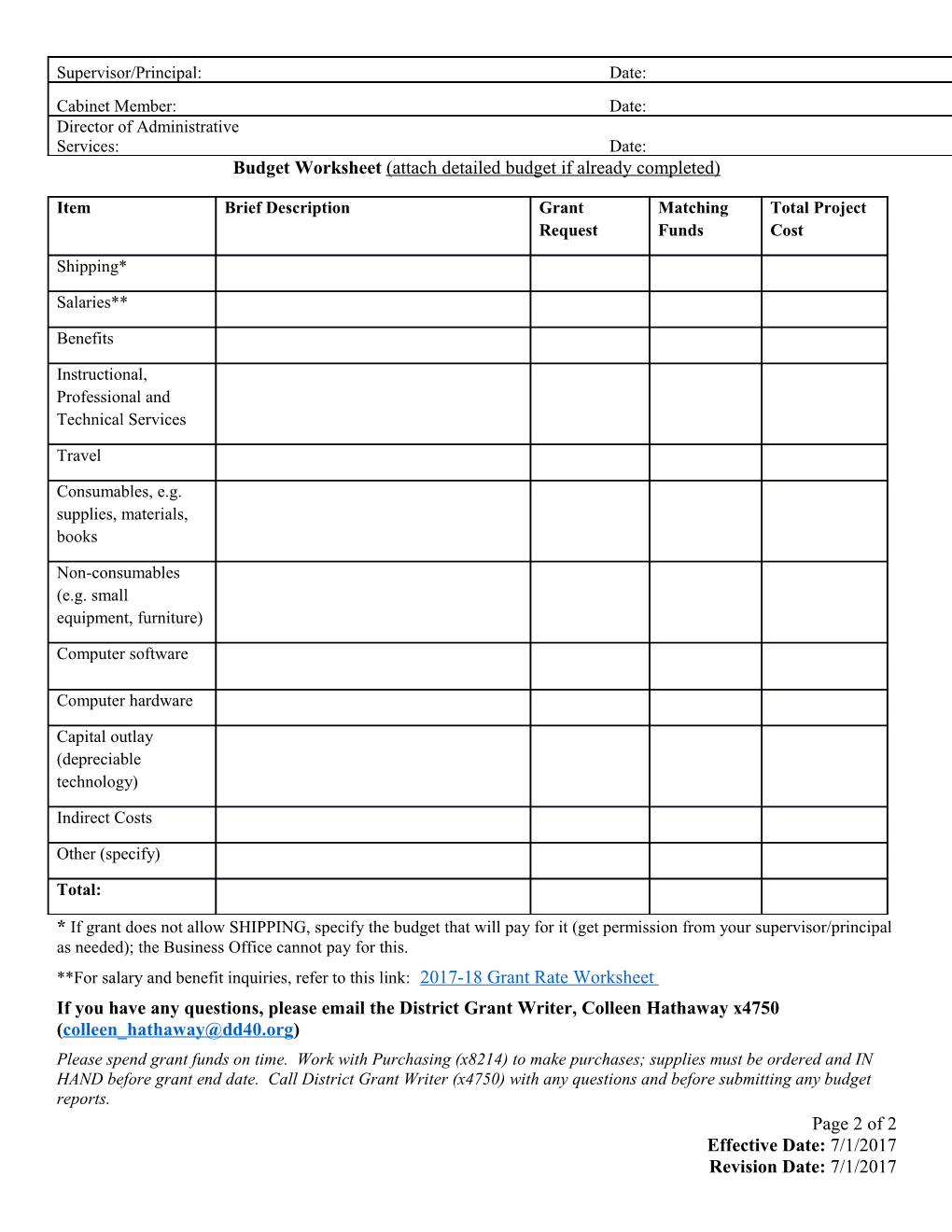 Budget Worksheet (Attach Detailed Budget If Already Completed)