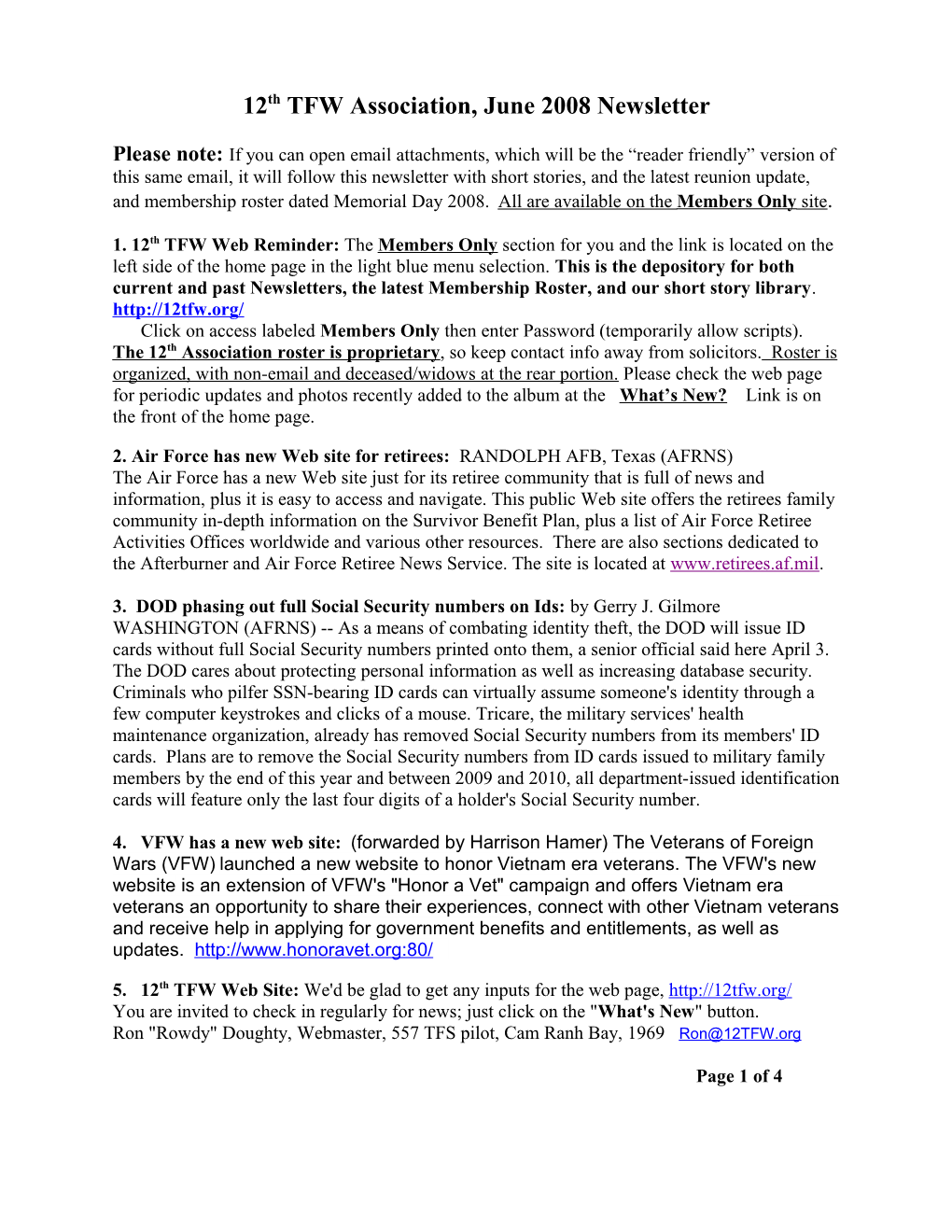 12Th TFW Association, December 2006 Newsletter