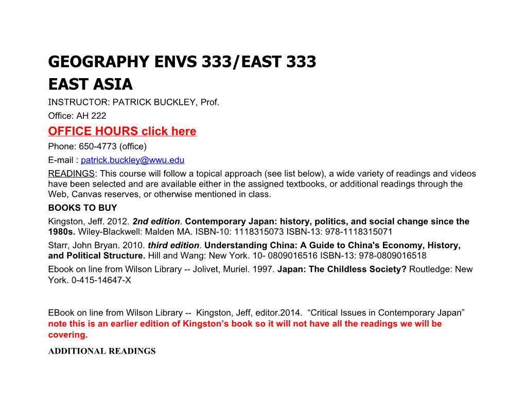 Geography Envs 333/East 333
