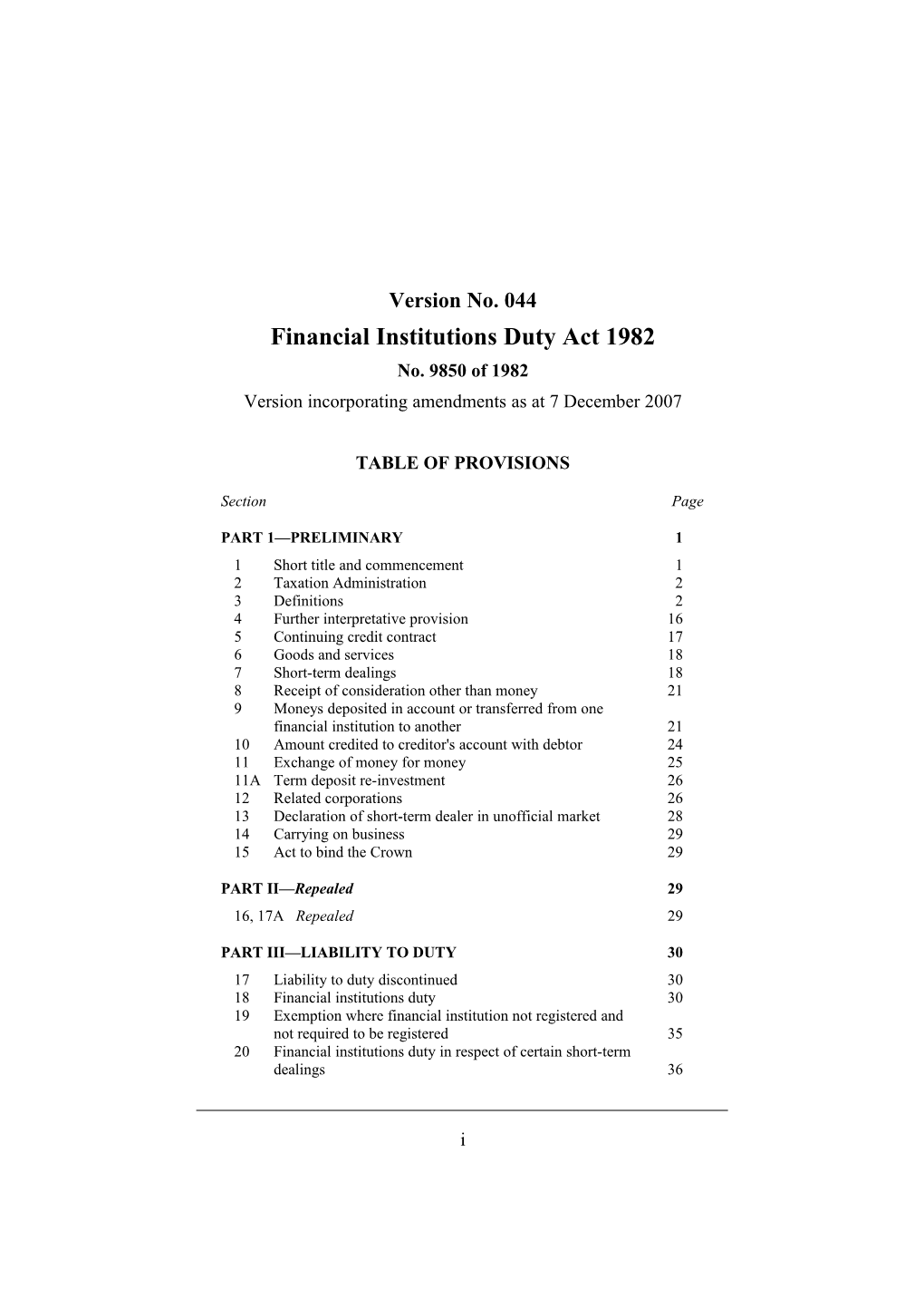 Financial Institutions Duty Act 1982