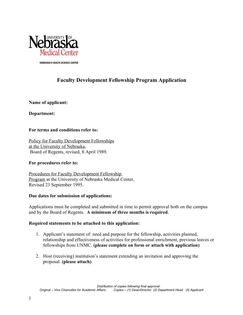 Faculty Development Fellowship Program Application