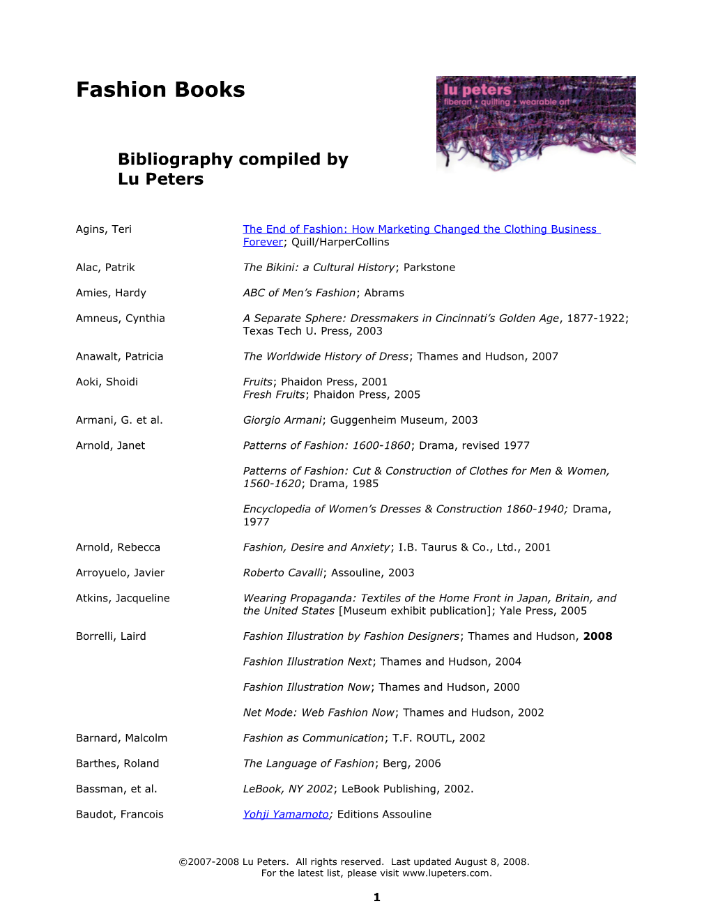 Bibliography Compiled by Lu Peters