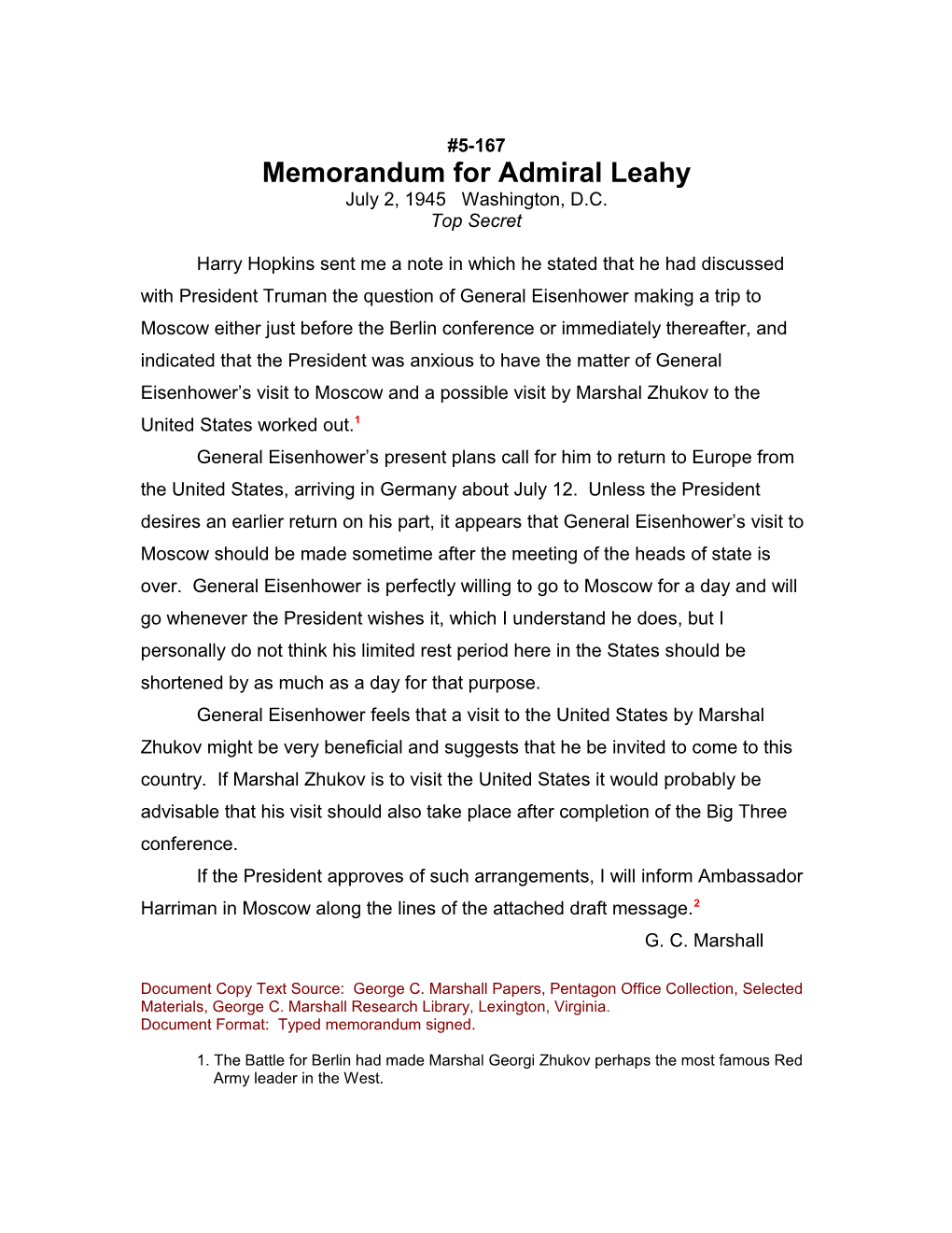 Memorandum for Admiral Leahy