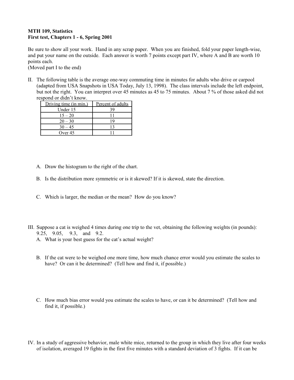 First Test, Chapters 1 - 6, Spring 2001