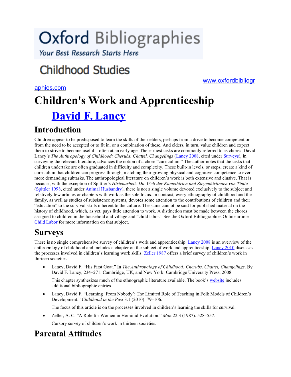 Children's Work and Apprenticeship