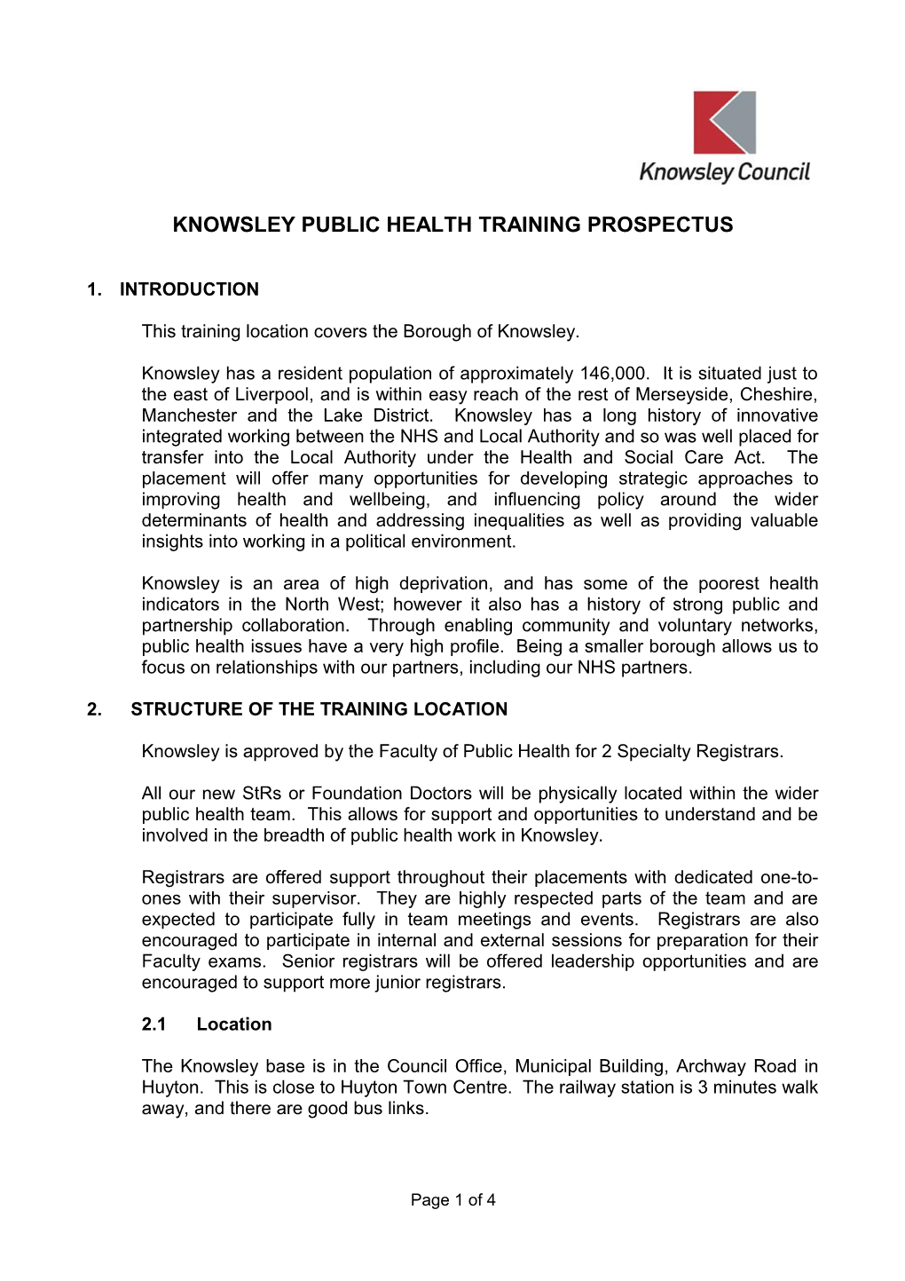 Knowsley Public Health Training Prospectus