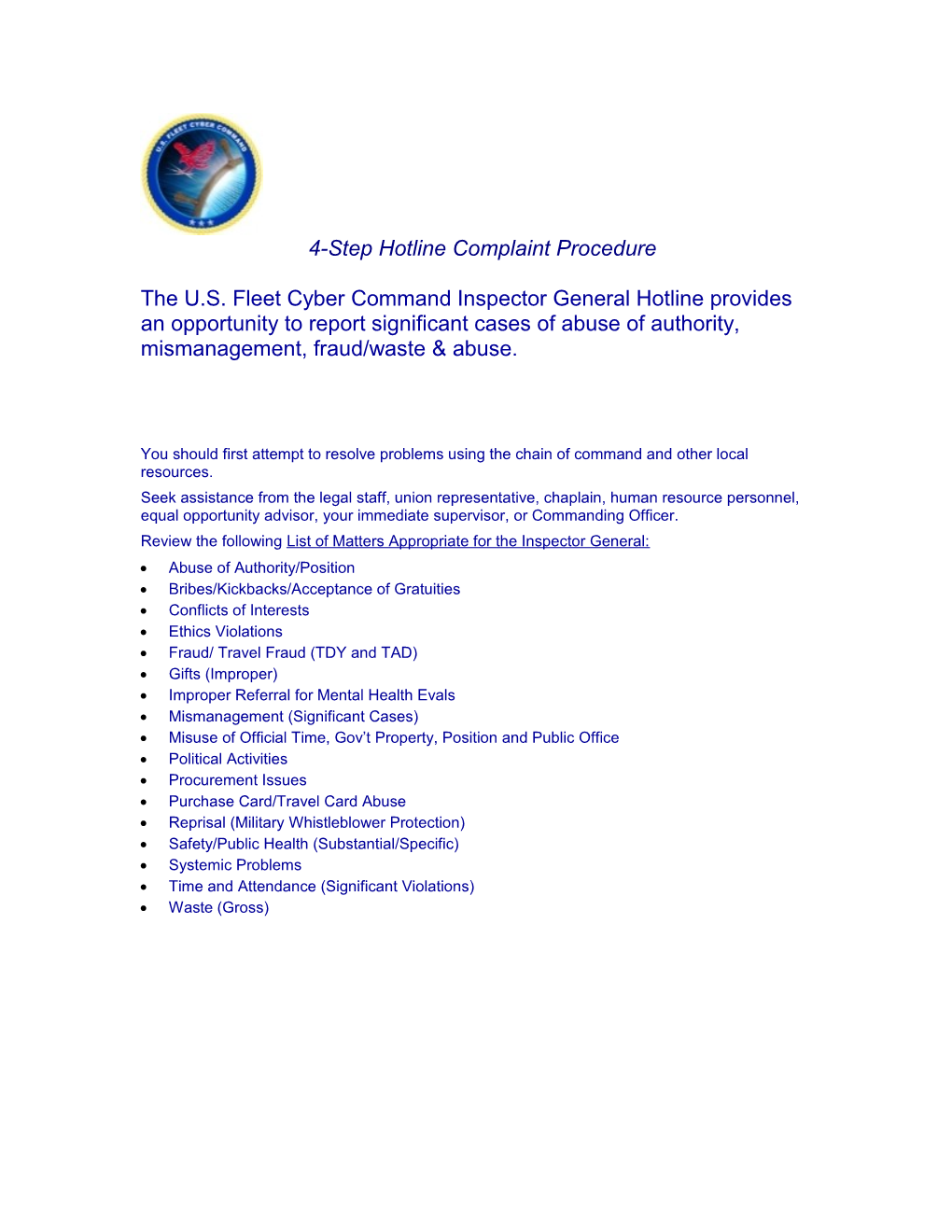 Web Page Complaint Procedure March 2012
