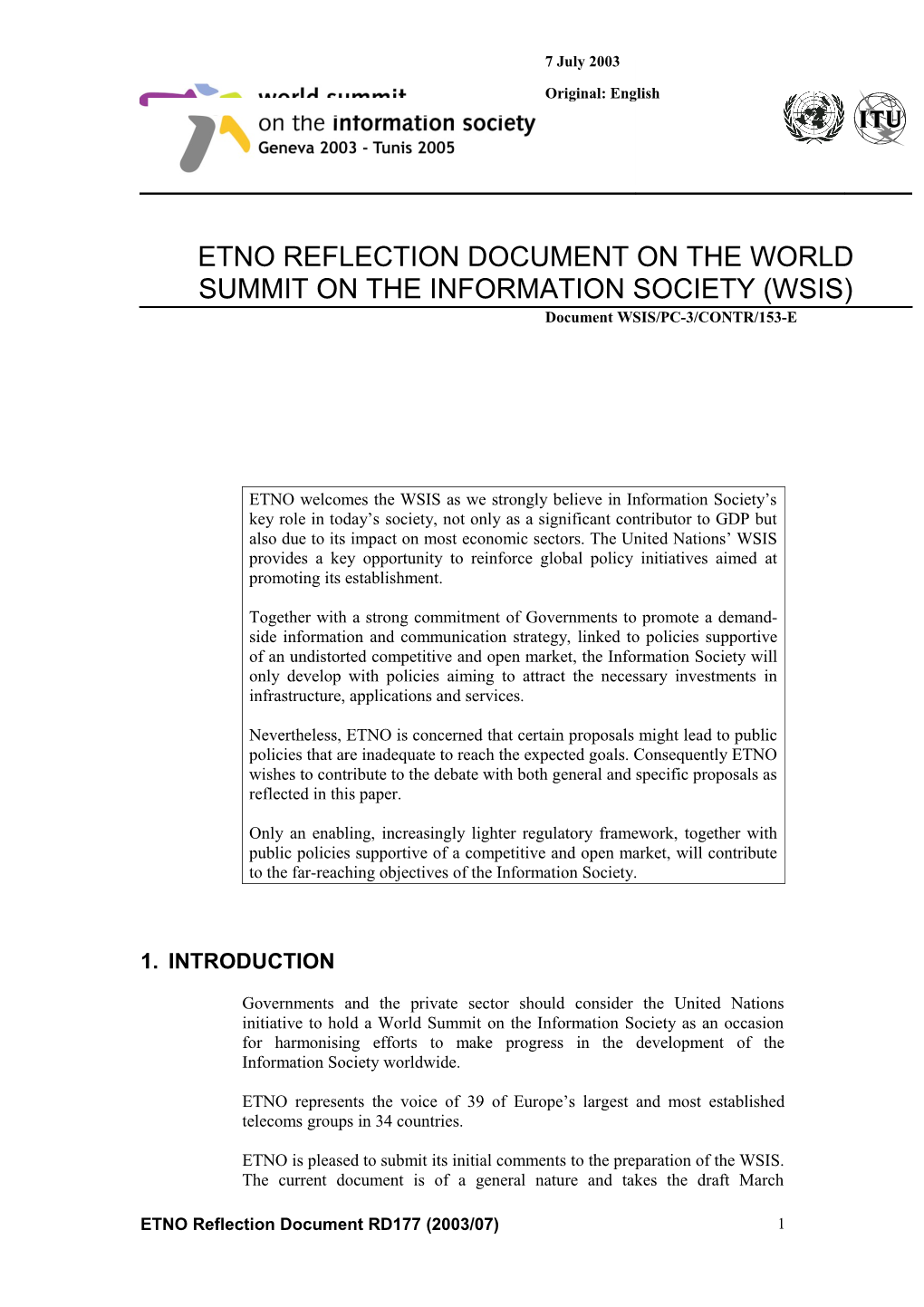 Draft Etno Contribution to the World Summit On