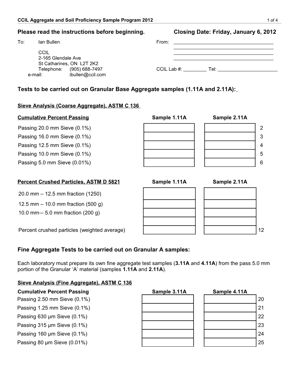 CCIL Aggregate and Soil Proficiency Sample Program 2012 1 of 4