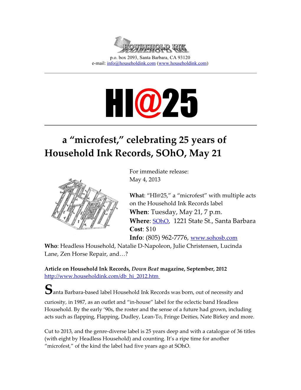 A Microfest, Celebrating 25 Years of Household Ink Records, Soho, May 21