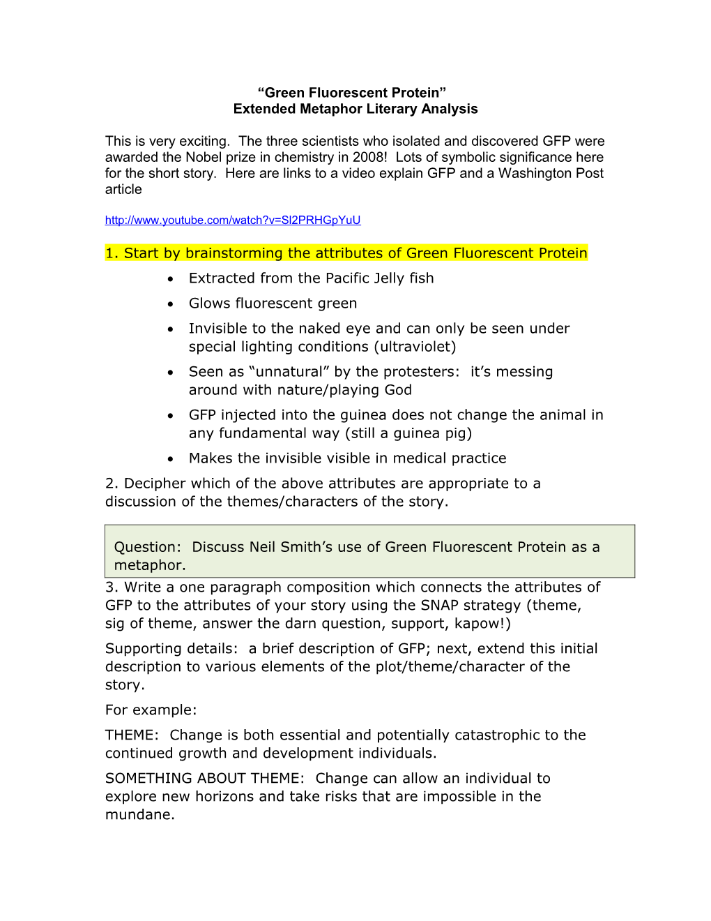 Green Fluorescent Protein Extended Metaphor Literary Analysis