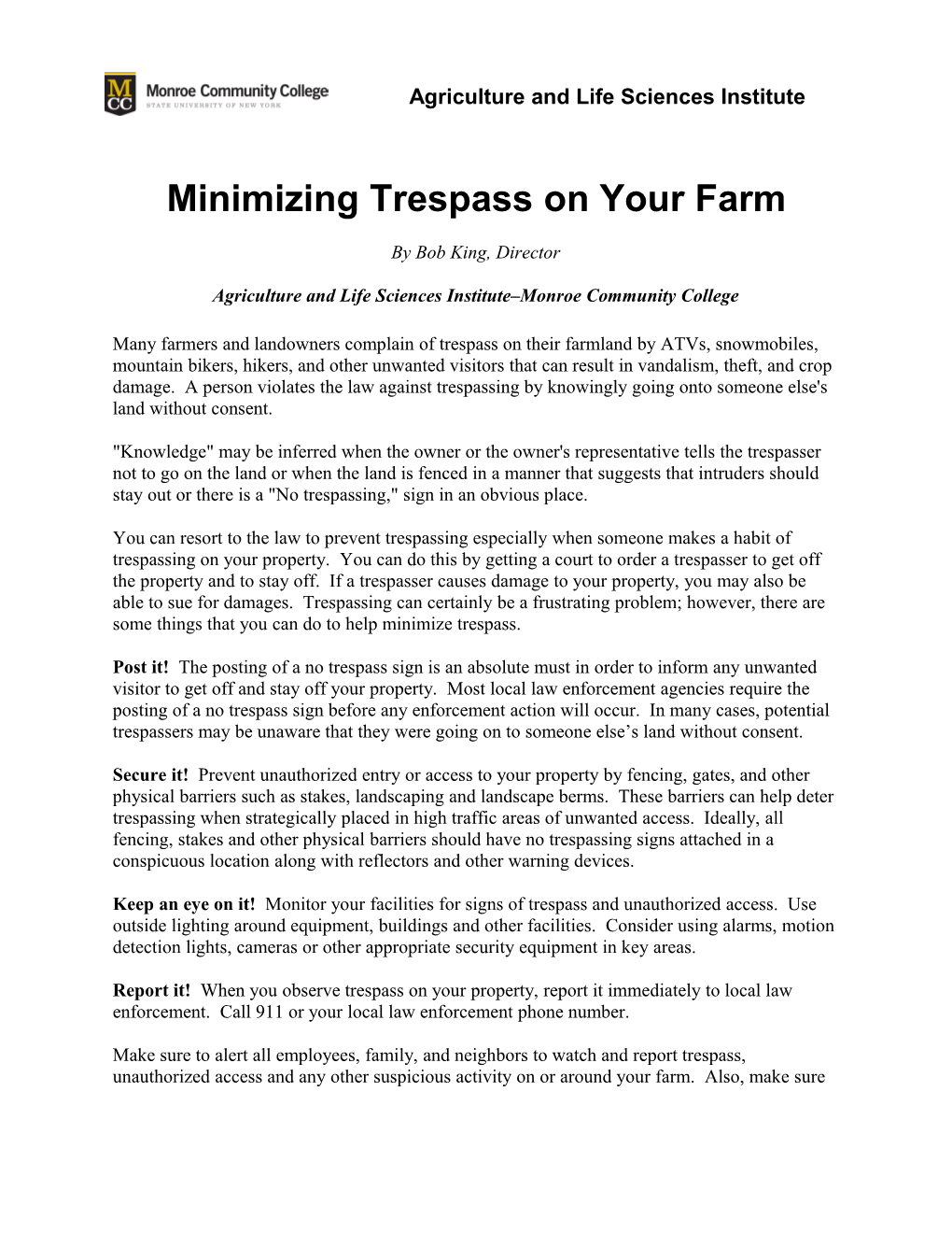Minimizing Trespass on Your Farm