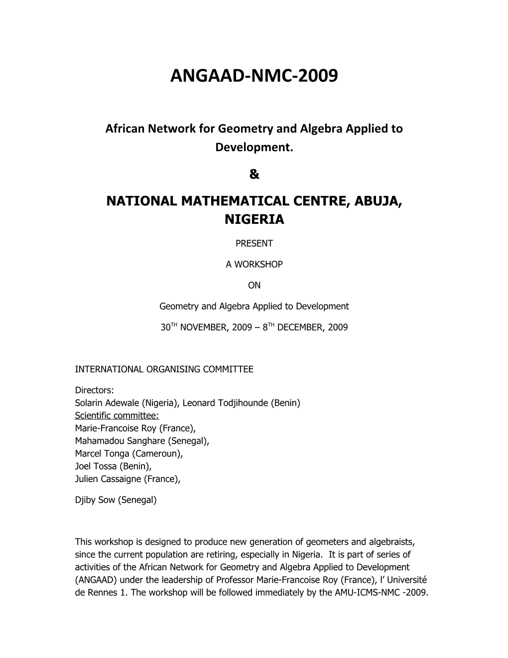 African Network for Geometry and Algebra Applied to Development