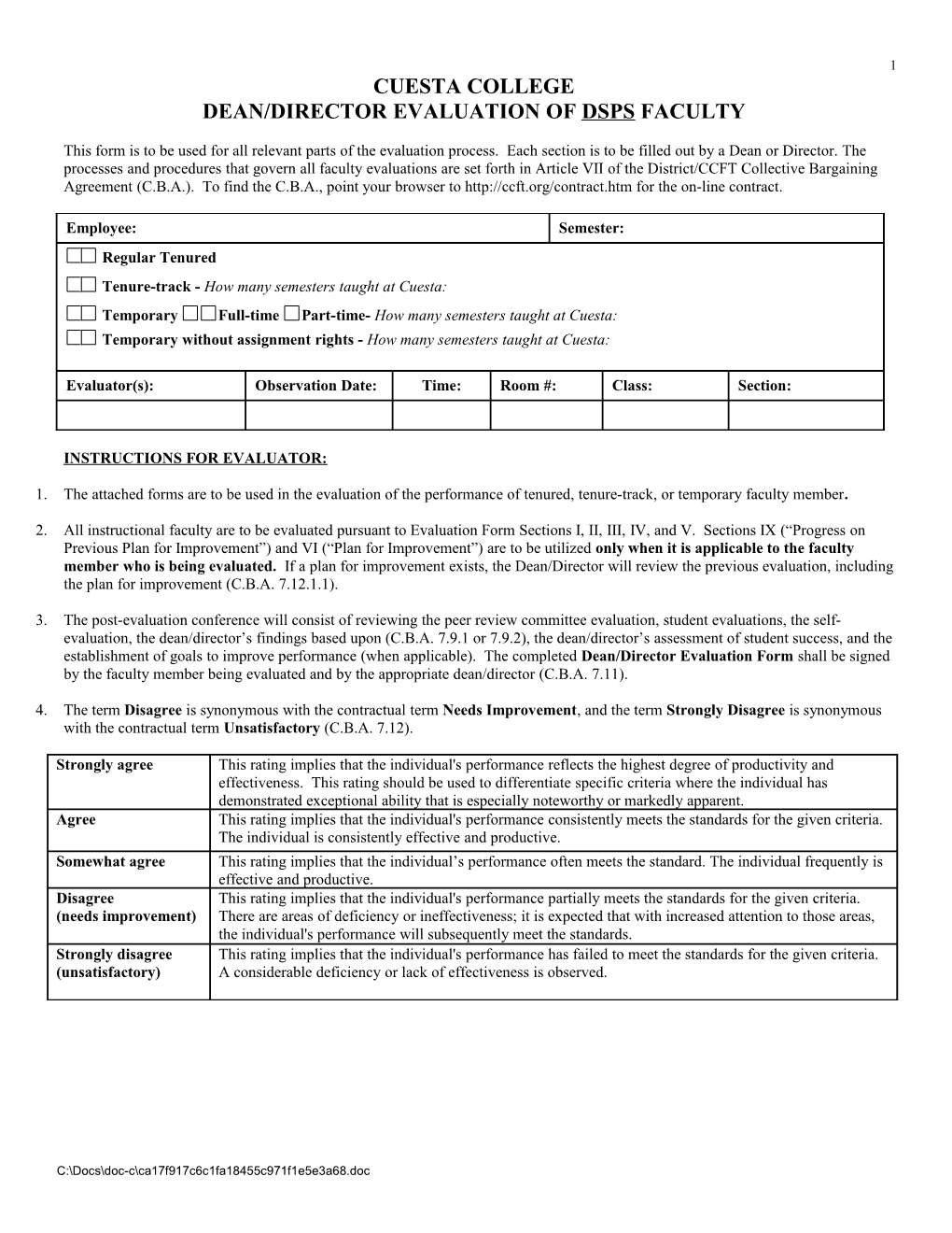 Dean/Director Evaluation of Dsps Faculty