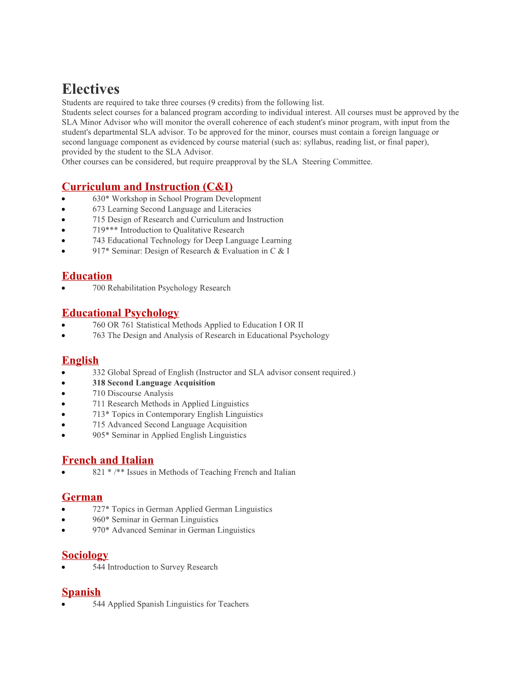 Pre 2015 SLA Minor Requirements