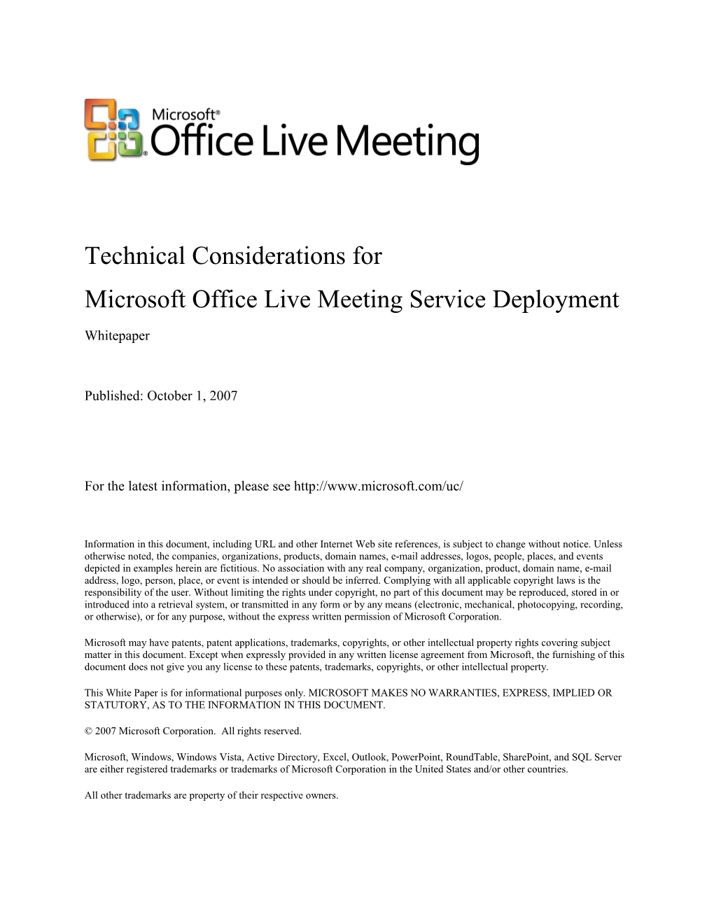 Microsoft Office Live Meeting Service Deployment