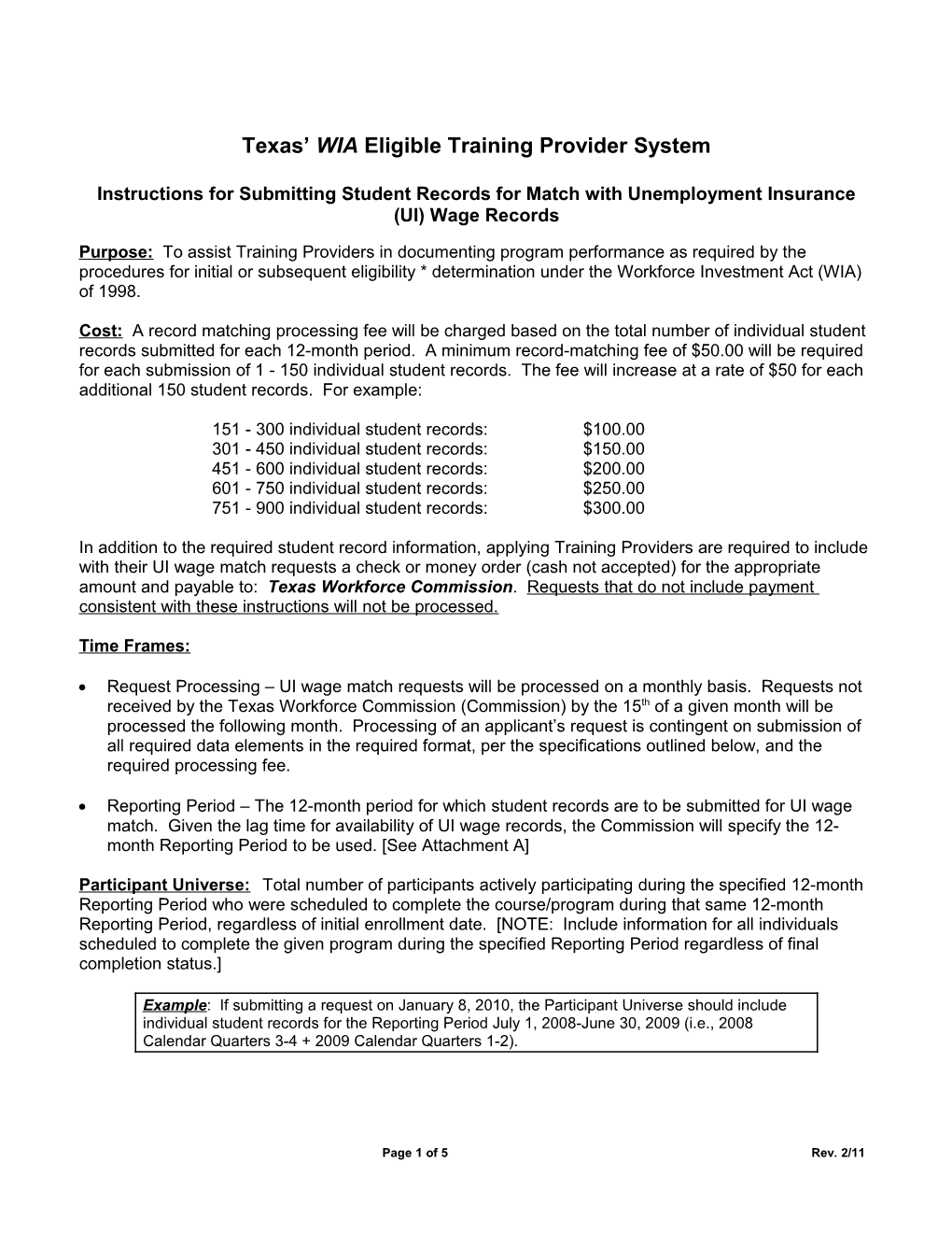 Texas' WIA Training Provider Certification System: Instructions for Submitting Student