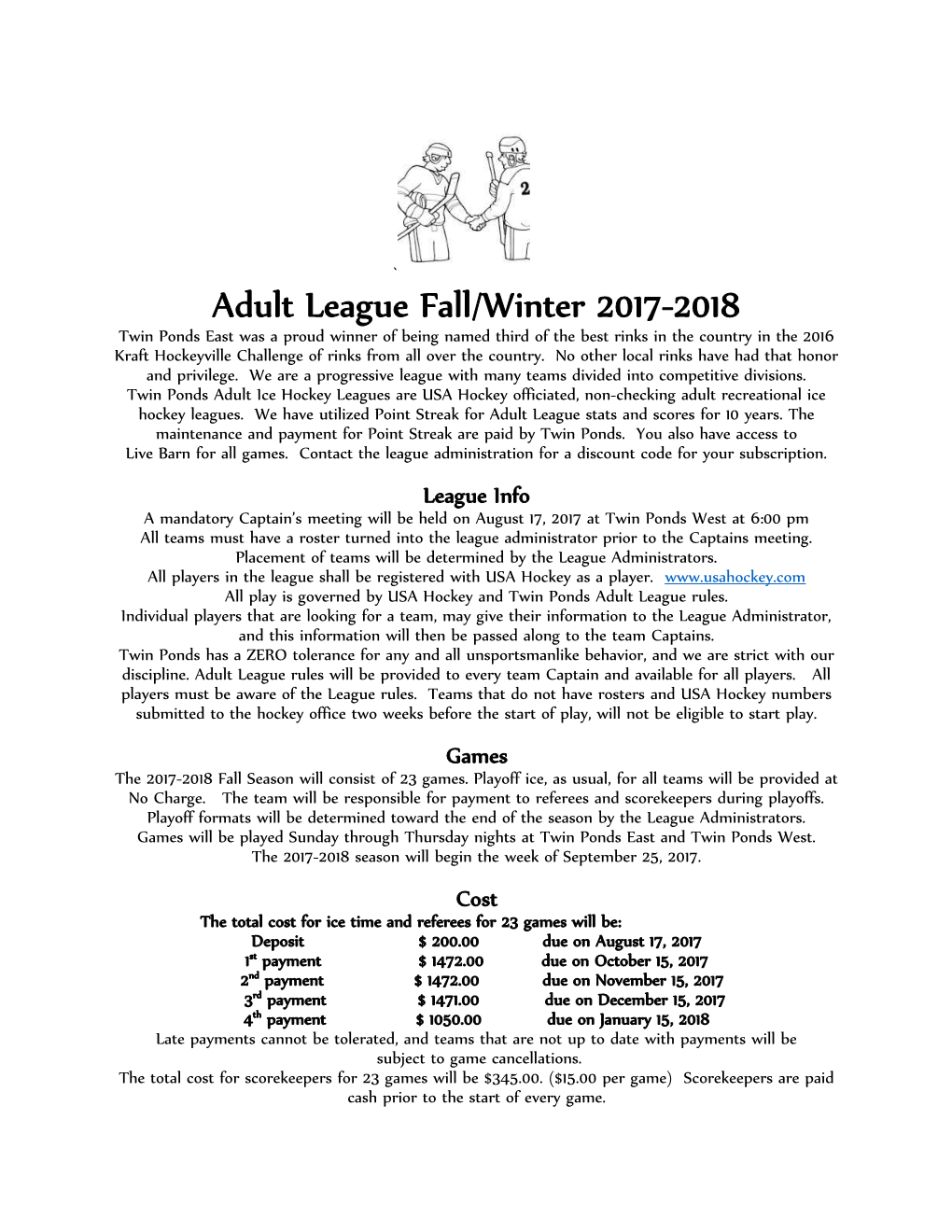Adult League Fall/Winter 2017-2018