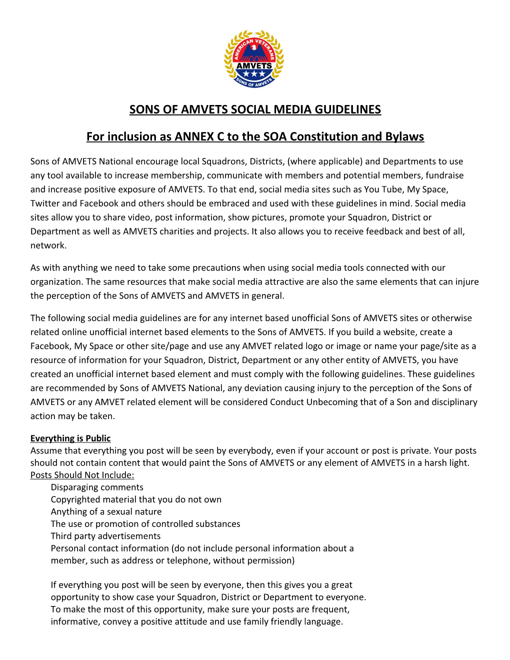 Sons of Amvets Social Media Guidelines