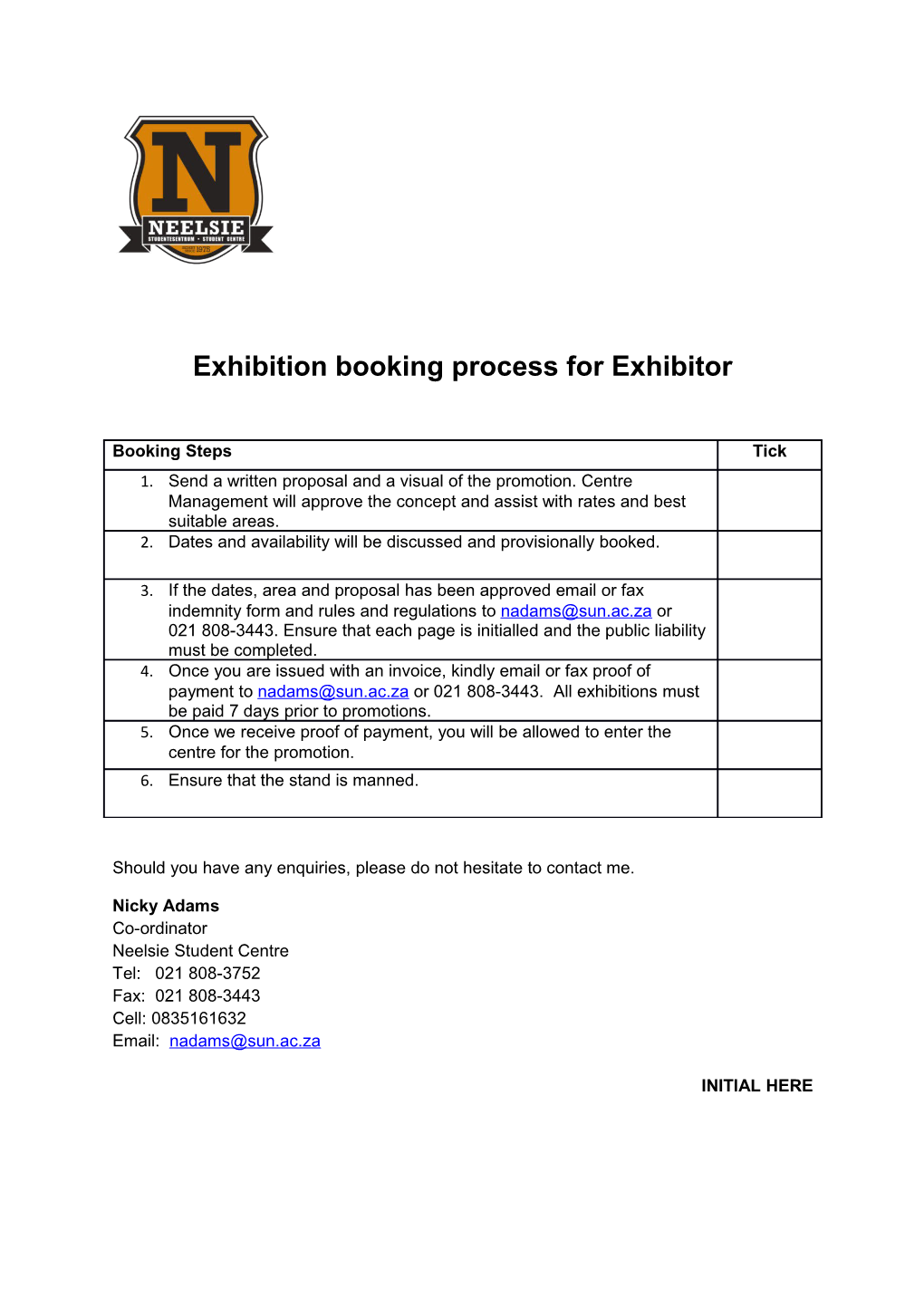 Exhibition Booking Process for Exhibitor