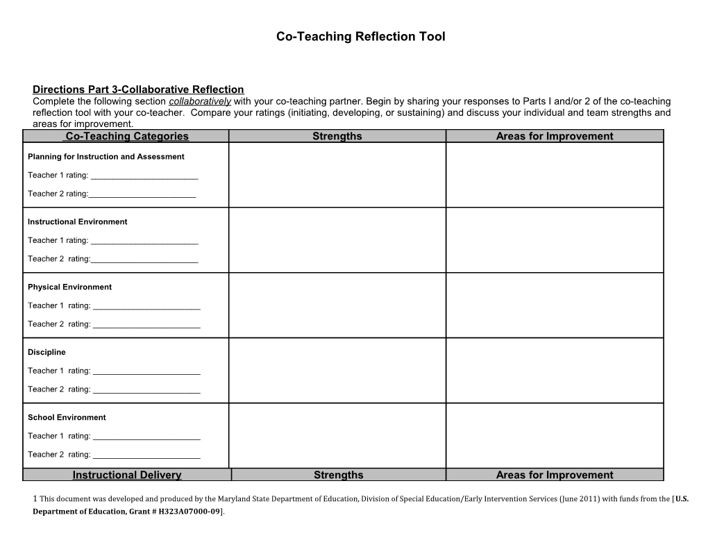 PURPOSE: This Tool Is to Assist Co-Teachers and Administrators in Collecting Data That