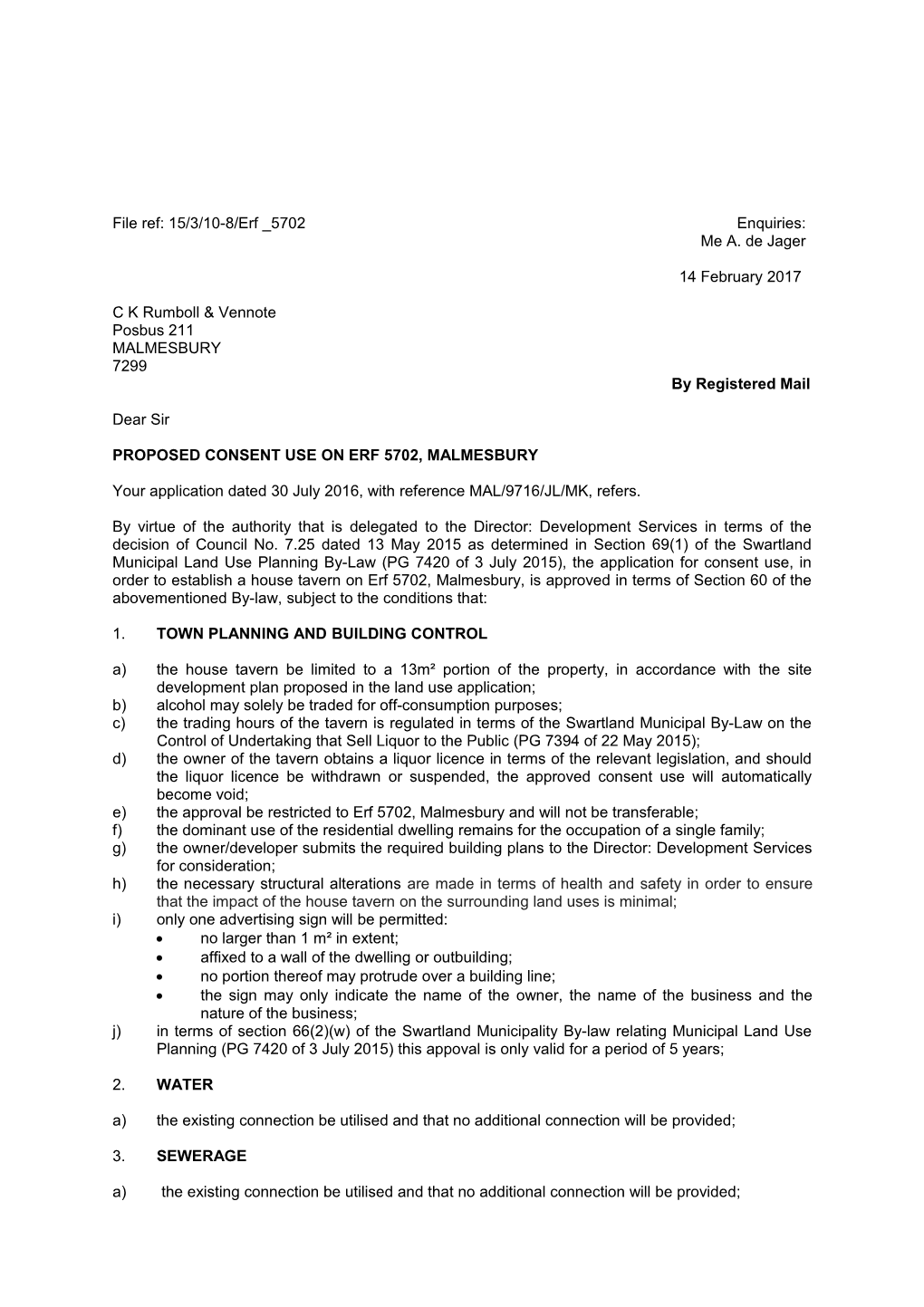 Proposed Consent Use Onerf 5702,Malmesbury