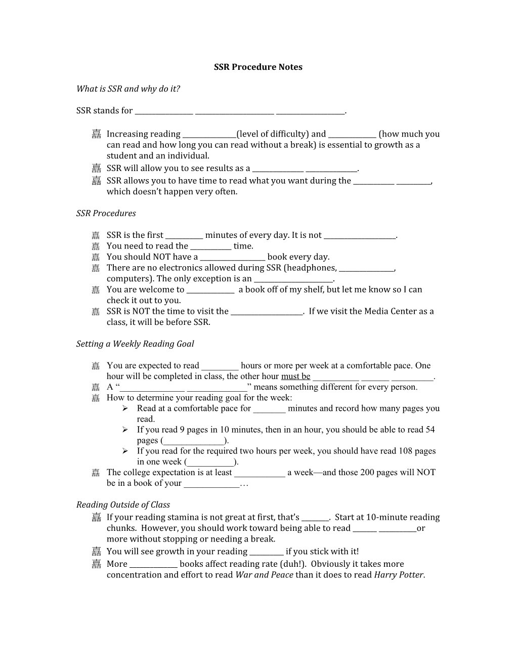 SSR Procedure Notes