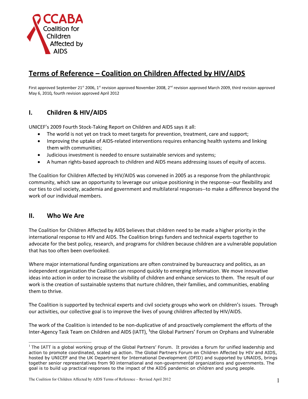 Terms of Reference Coalition on Children Affected by HIV/AIDS