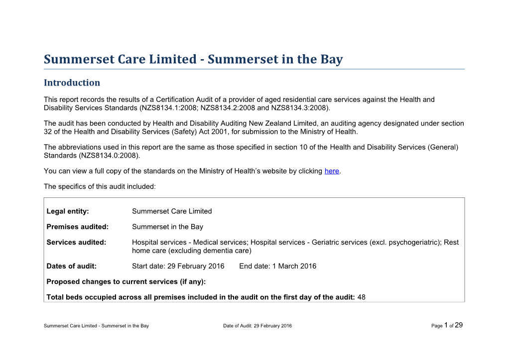 Summerset Care Limited - Summerset in the Bay