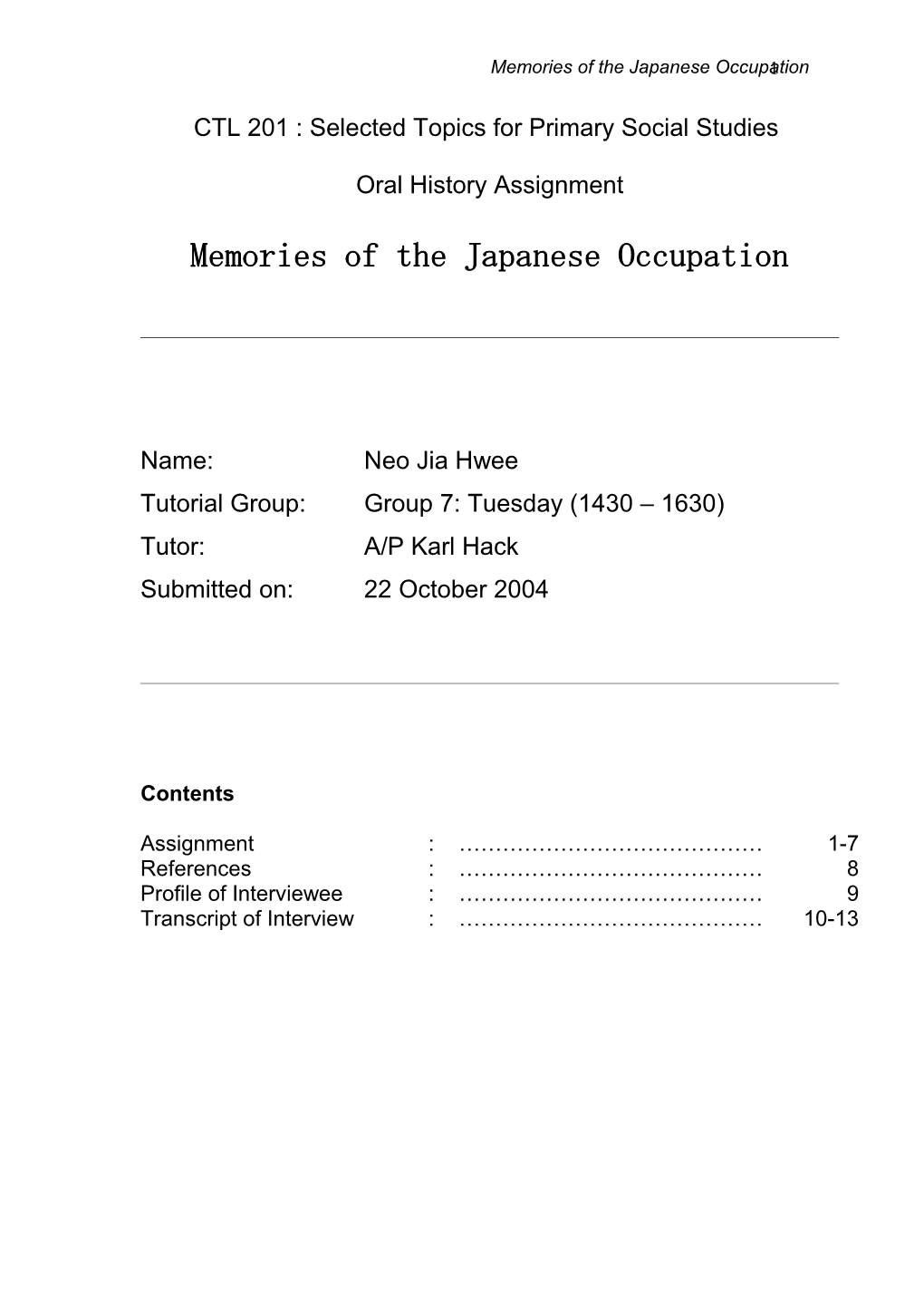 Surviving During the Japanese Occupation