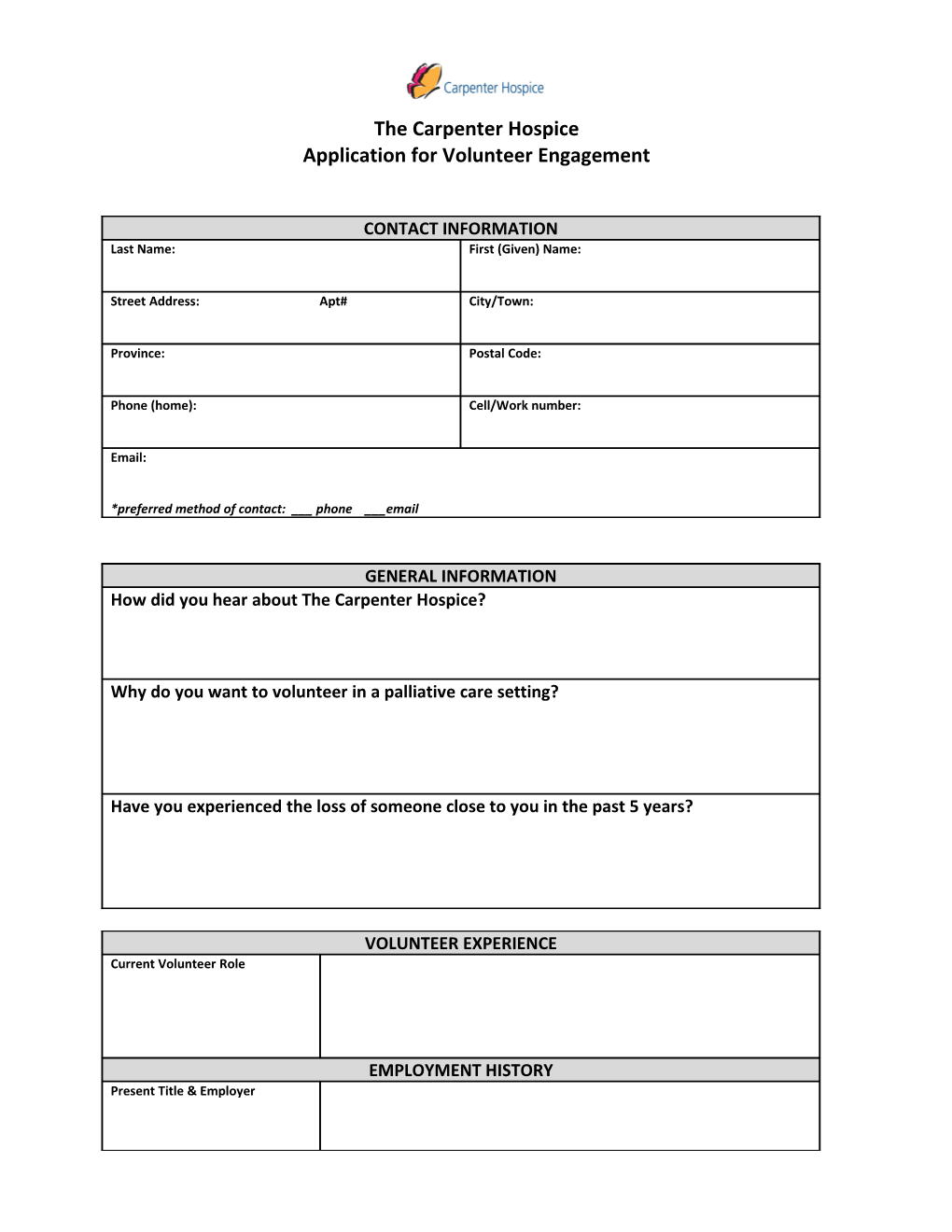 The Carpenter Hospiceapplication for Volunteer Engagement