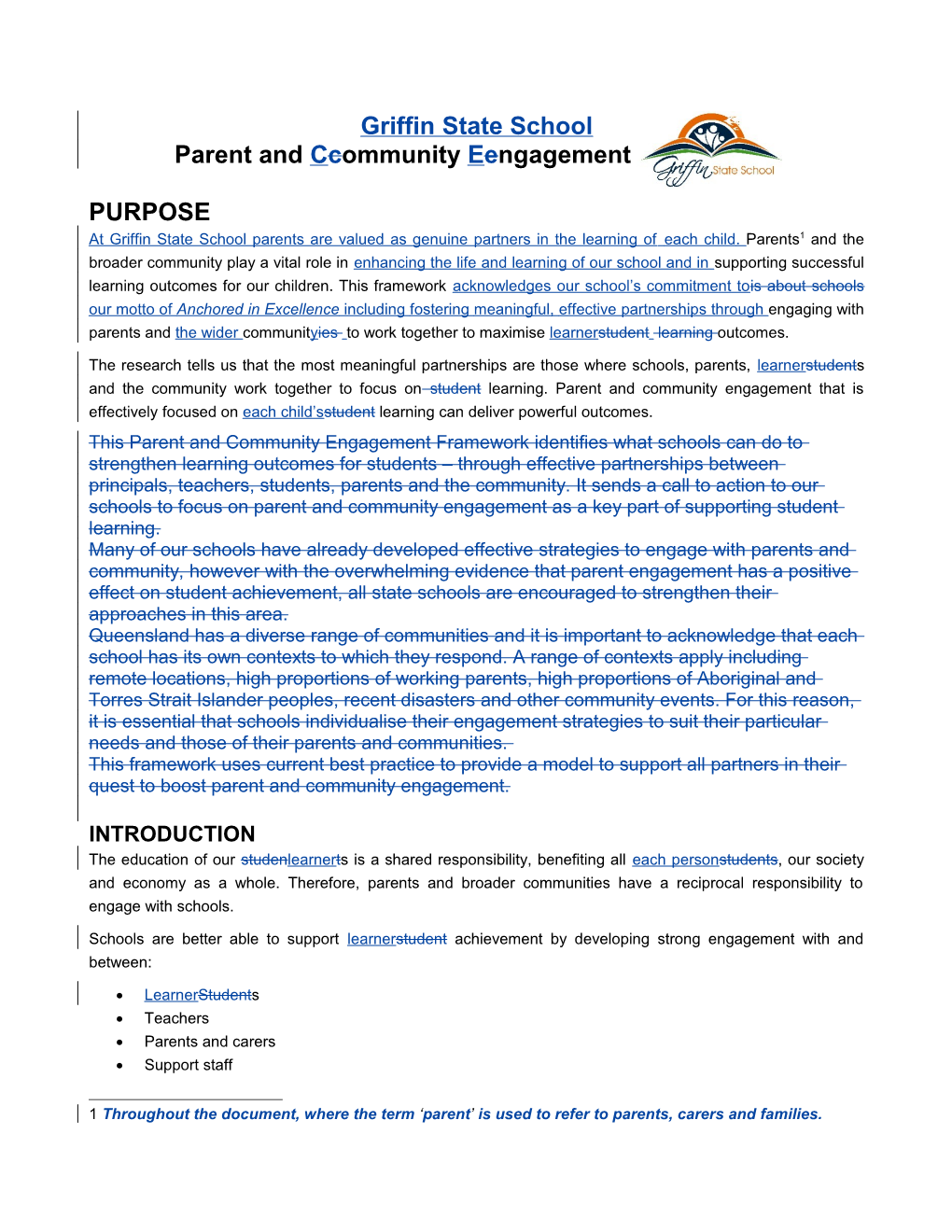 Parent and Ccommunity Eengagement Fframework