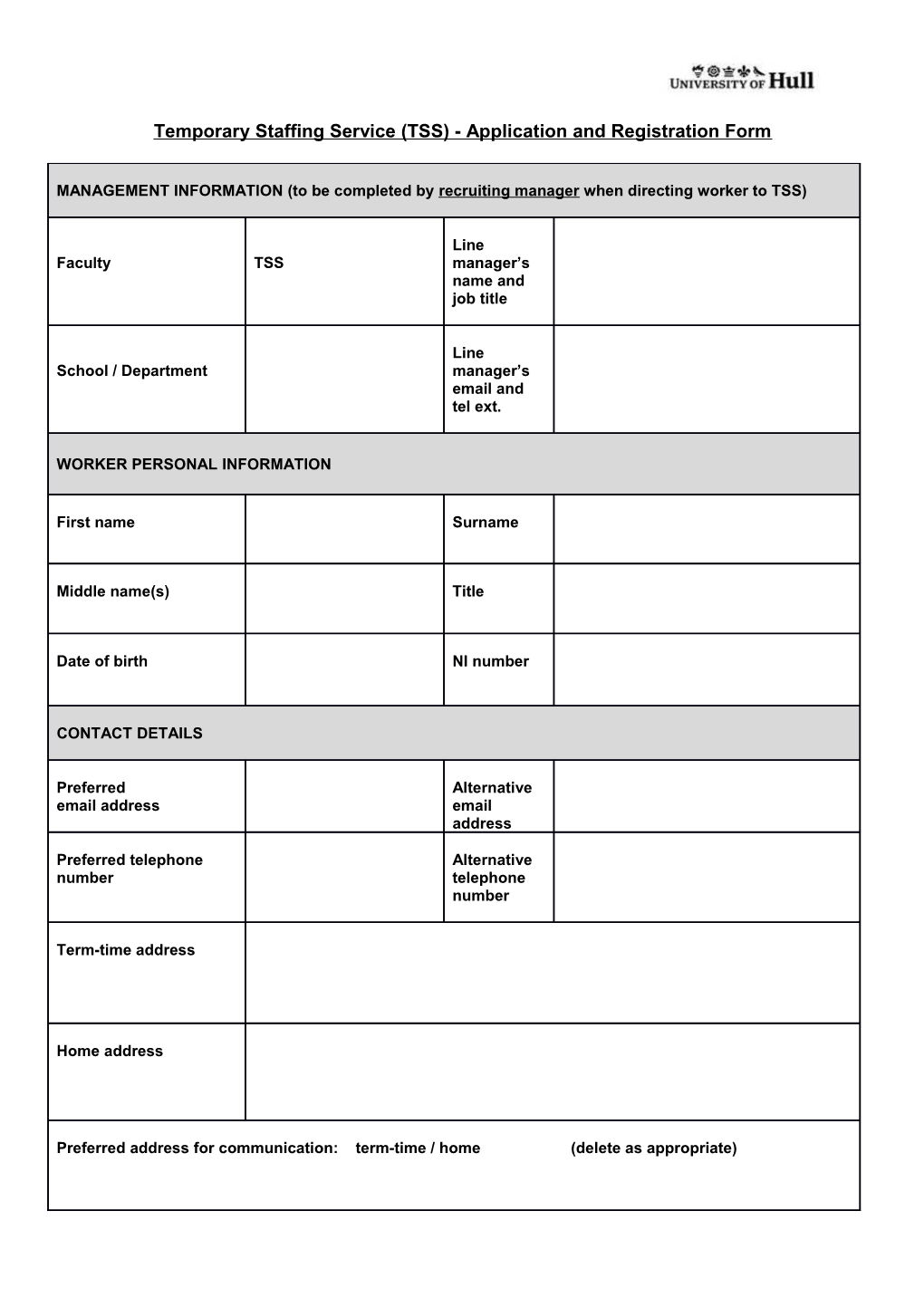 Temporary Staffing Service (TSS) - Application and Registration Form