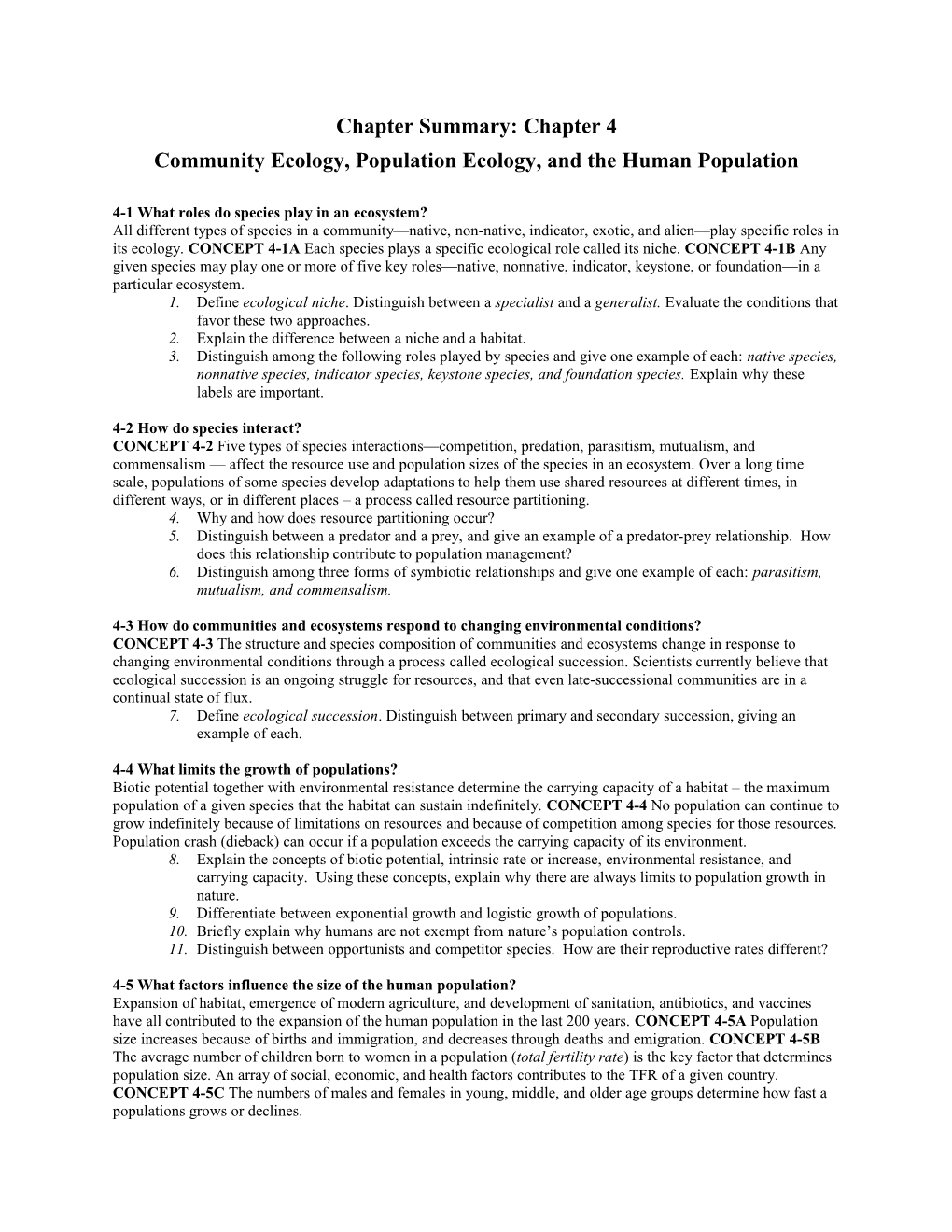 Community Ecology, Population Ecology, and the Human Population