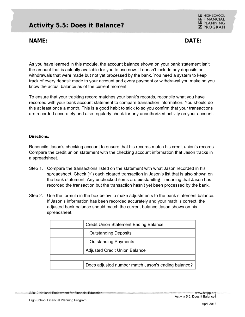 Activity 5.5: Does It Balance?