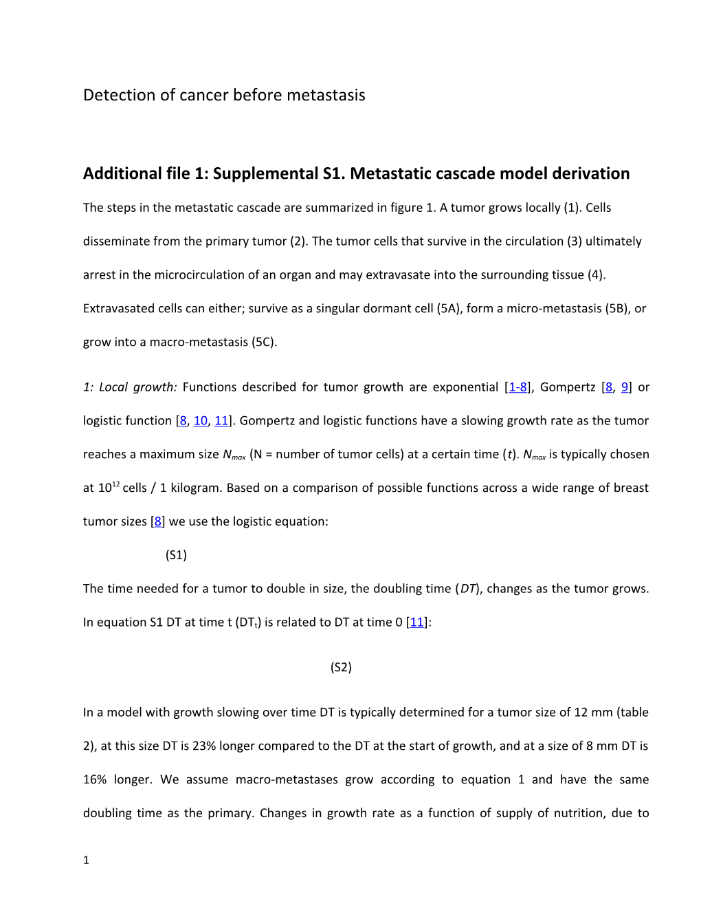 Additional File 1: Supplemental S1. Metastatic Cascade Model Derivation