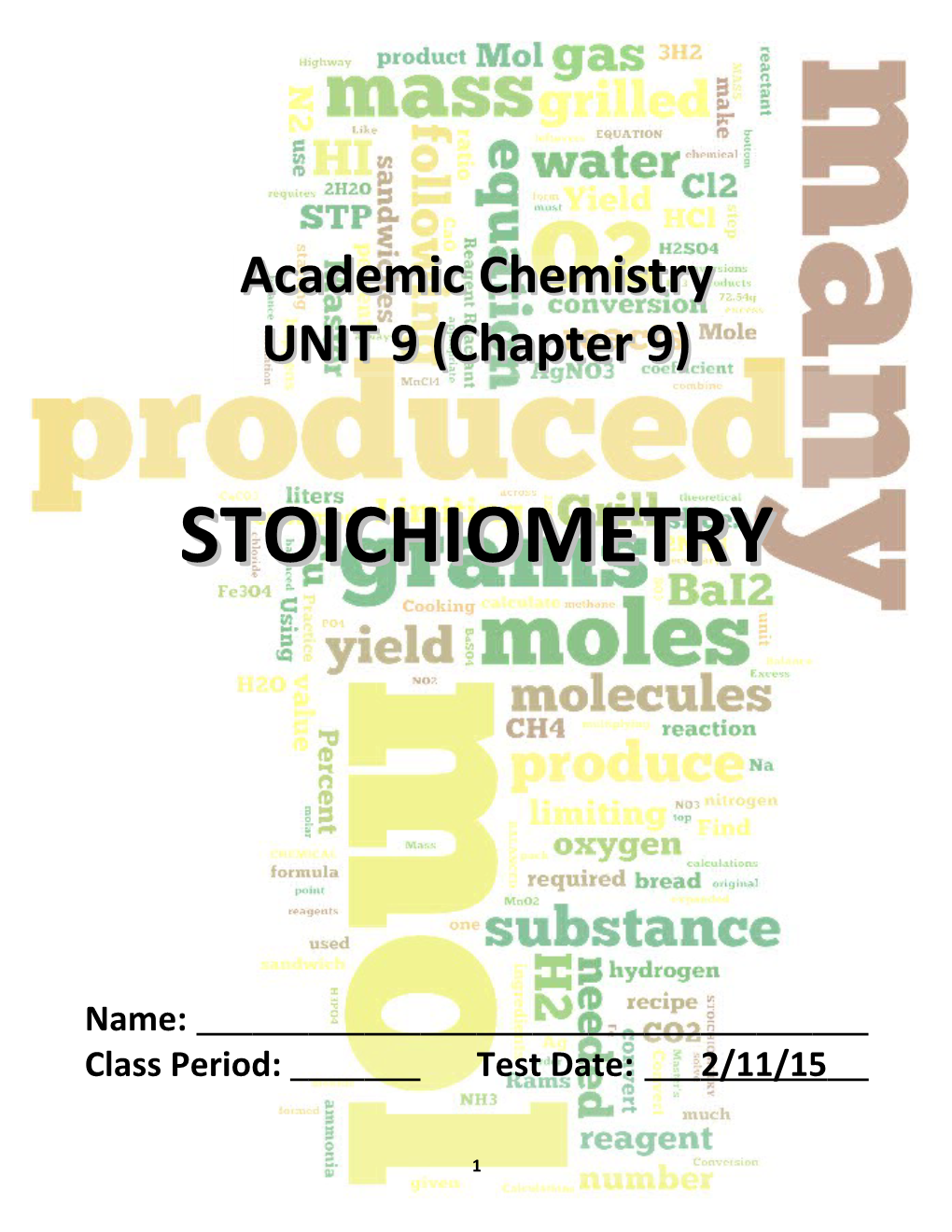 Class Period: Test Date: 2/11/15