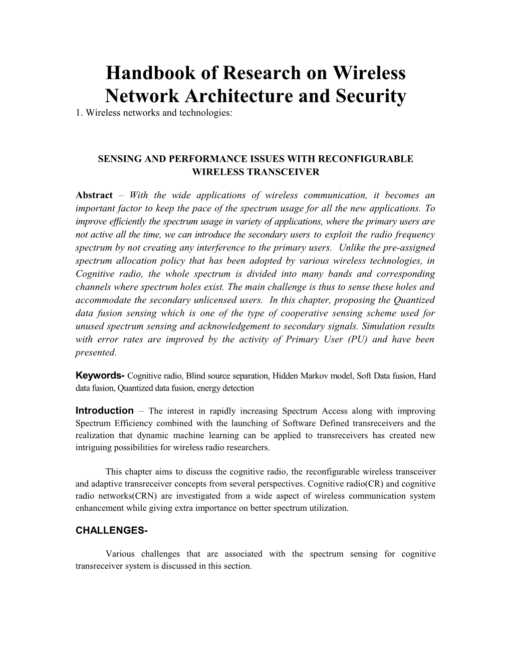 Handbook of Research on Wireless Network Architecture and Security