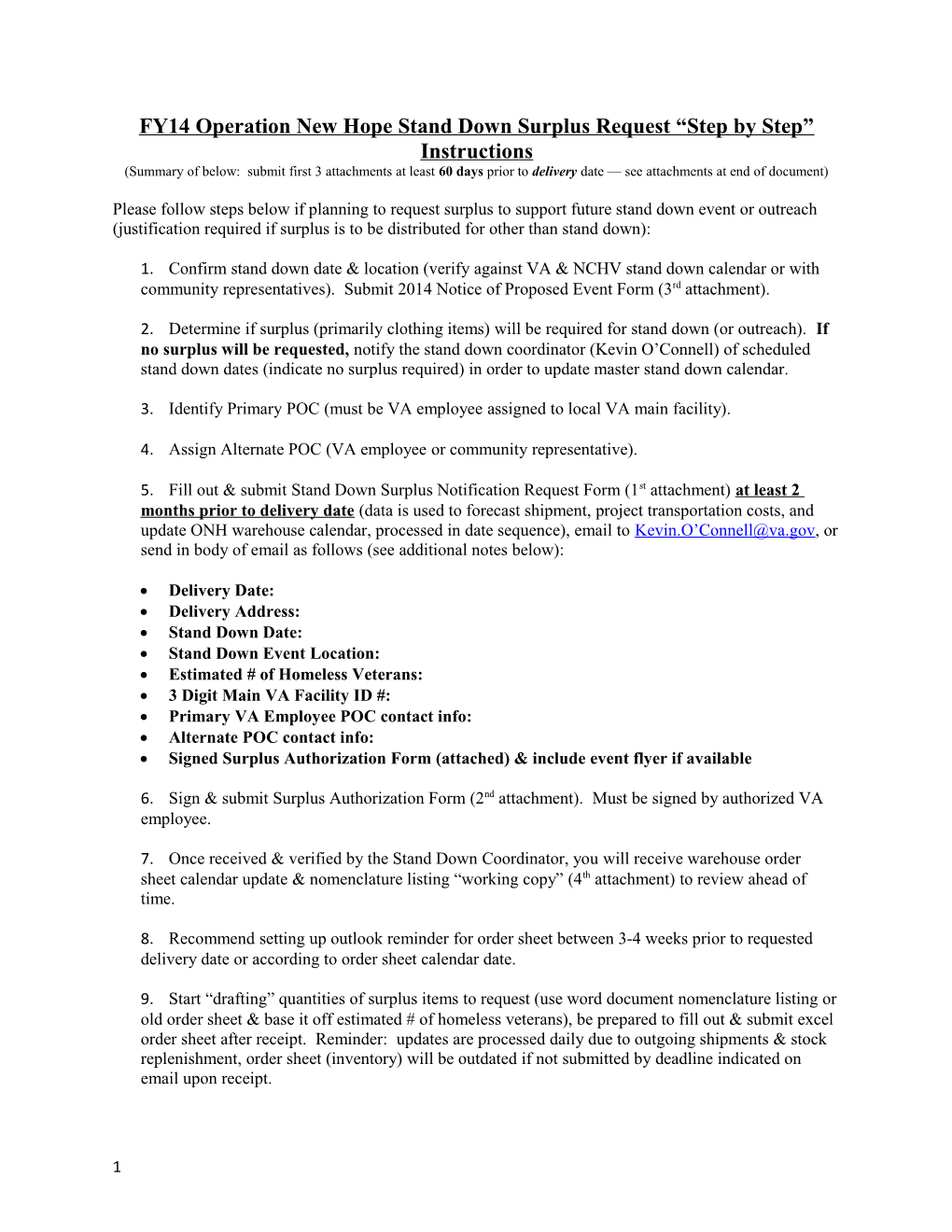 FY14 Operation New Hope Stand Down Surplus Request Step by Step Instructions