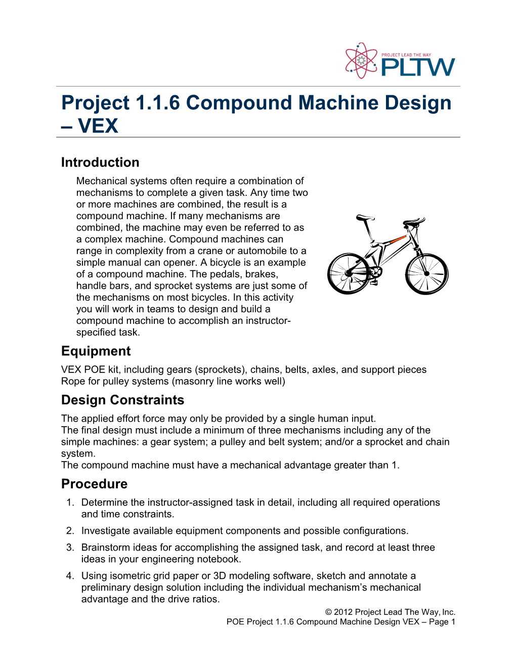 Project 1.1.6 Compound Machine Design VEX