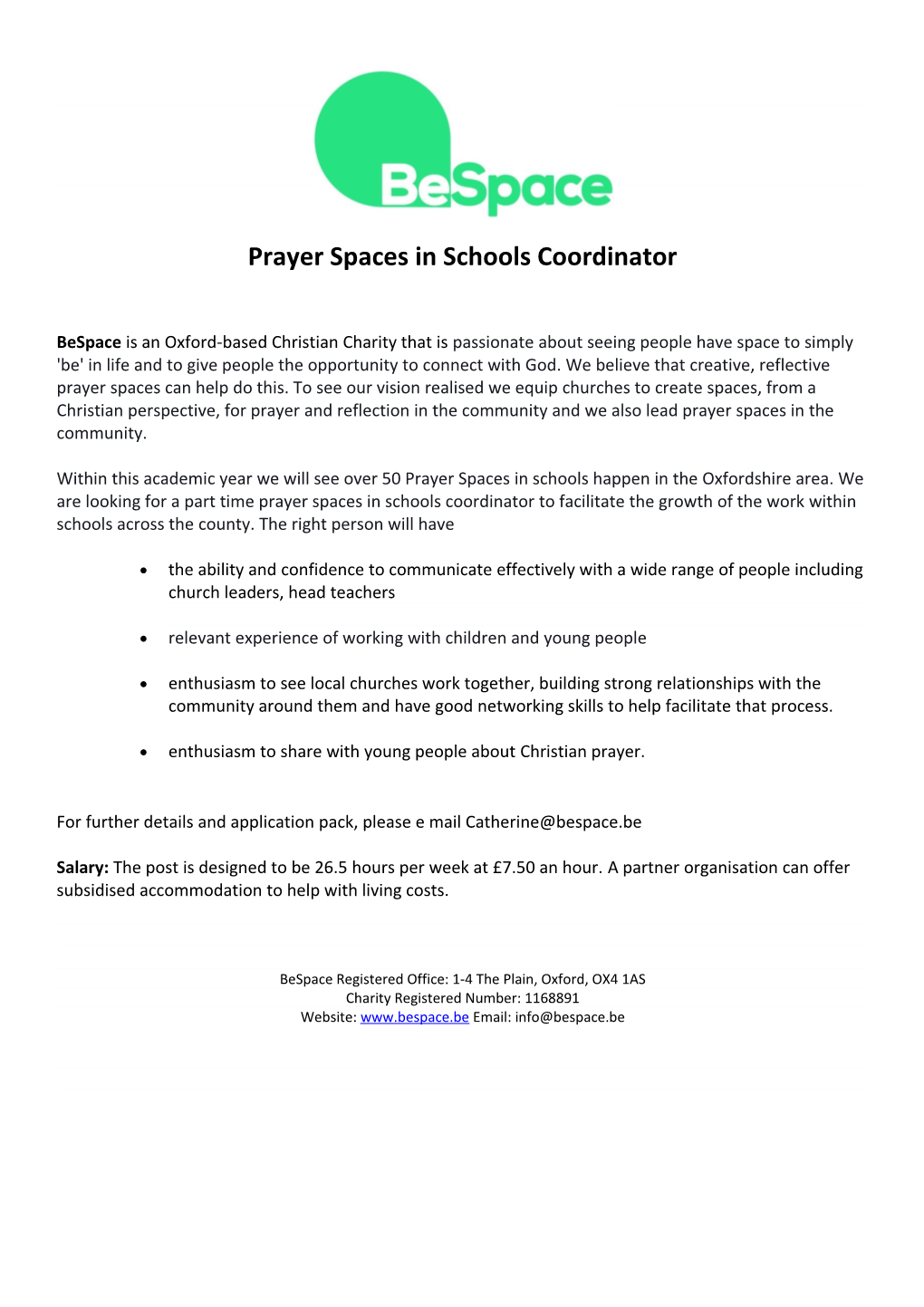 Prayer Spaces in Schools Coordinator