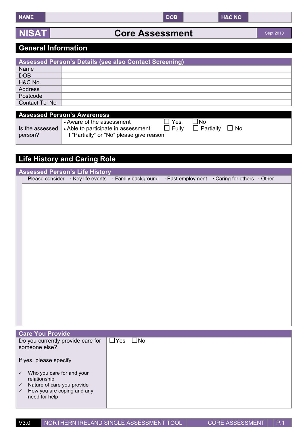 Northern Ireland Single Assessment Tool