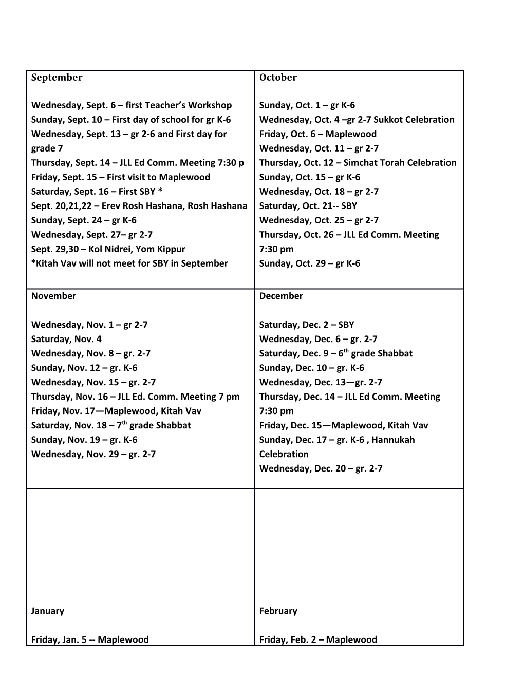 Please Note the Date of Your Class Shabbat Services