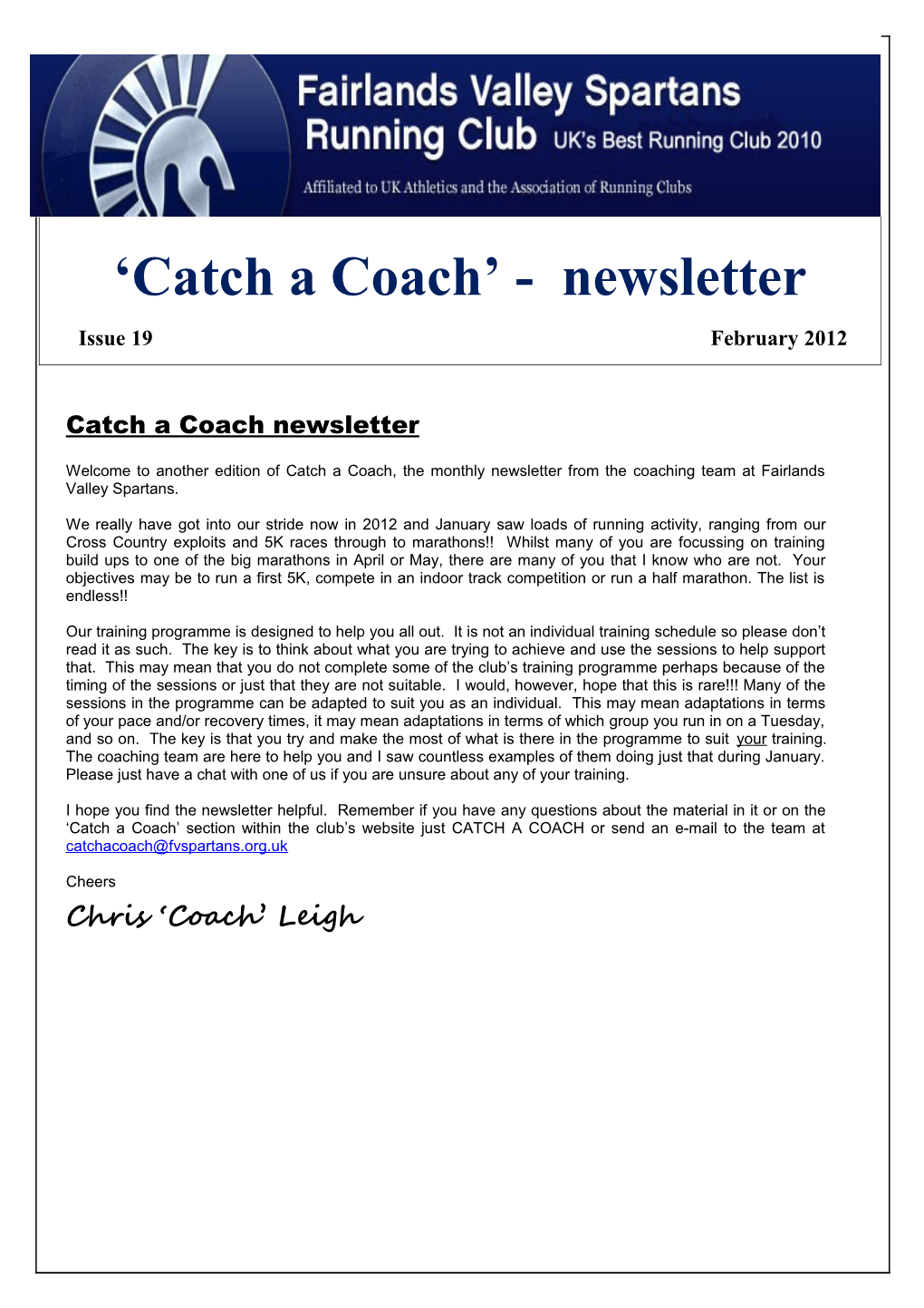 Catch a Coach Newsletter