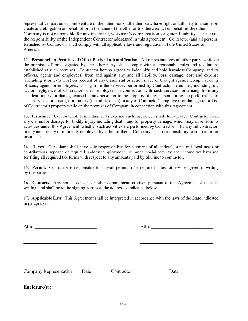 Contract for Work to Be Performed Agreement