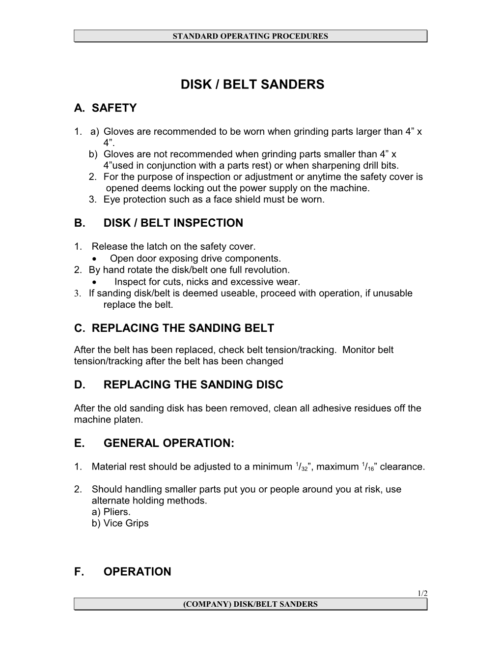 (Company) DISK / BELT SANDERS