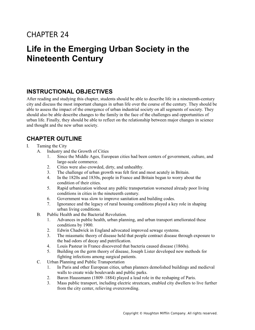 Chapter 24: Life in the Emerging Urban Society in the Nineteenth Century 1