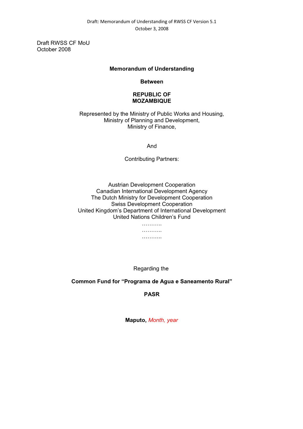 Draft: Memorandum of Understanding of RWSS CF Version 5.1